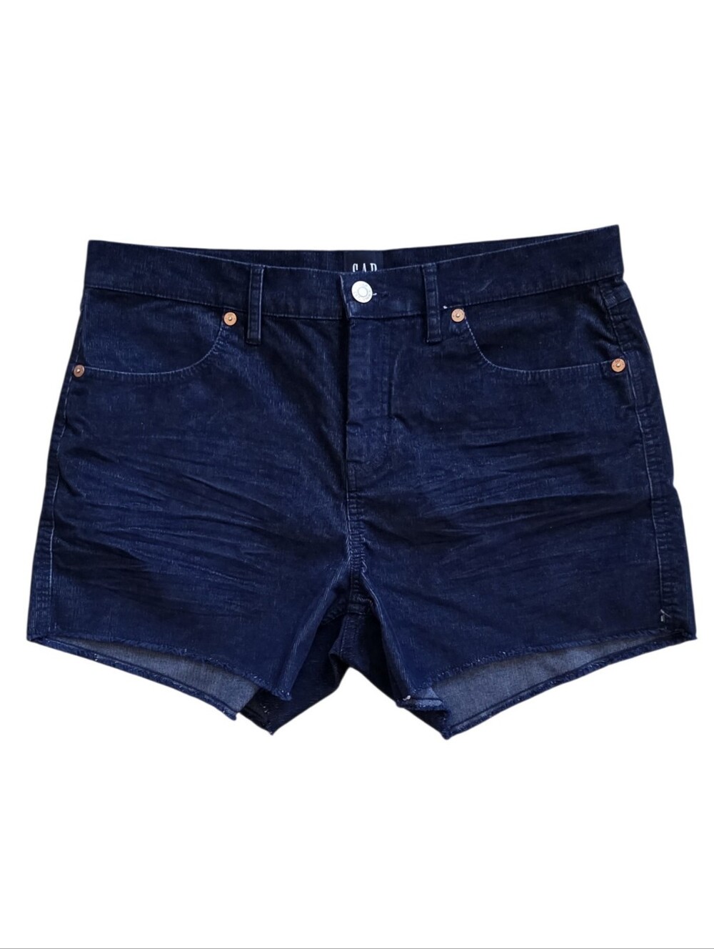 GAP Size 10 Navy Blue Fine Corduroy High Rise Raw Hem Shorts Y2K Indie